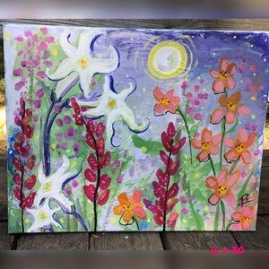Original Abstract Acrylic Painting Flowers Garden